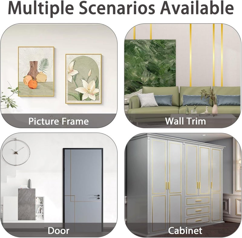 Coengwui Peel and Stick Wall Trim, Flexible Mirror Edging, Finish Molding for Ceiling Floor Tile Edge Furniture and Home Decoration (Matte Gold, 196.8" x 0.8") - Image 5